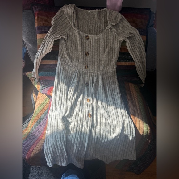Gray Ribbed Button-Down Dress - Picture 1 of 5